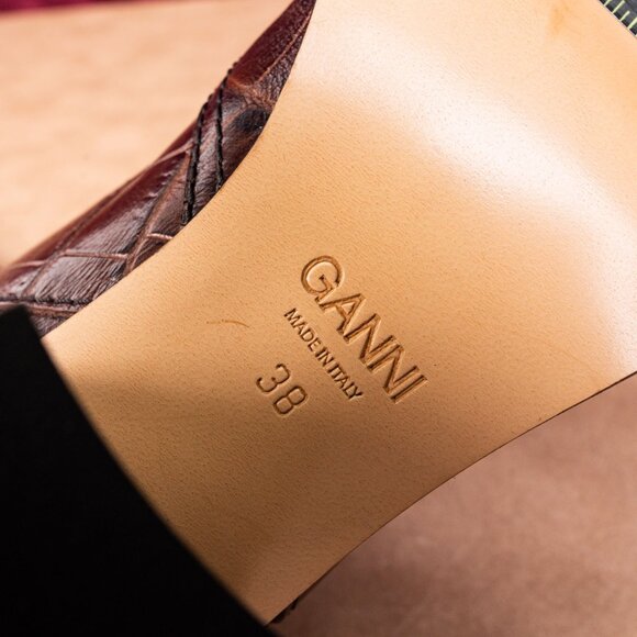 Ganni Women Croc Print Brown Leather Western Tall Fashion Boots sz 7.5US EUR38 - Picture 7 of 10